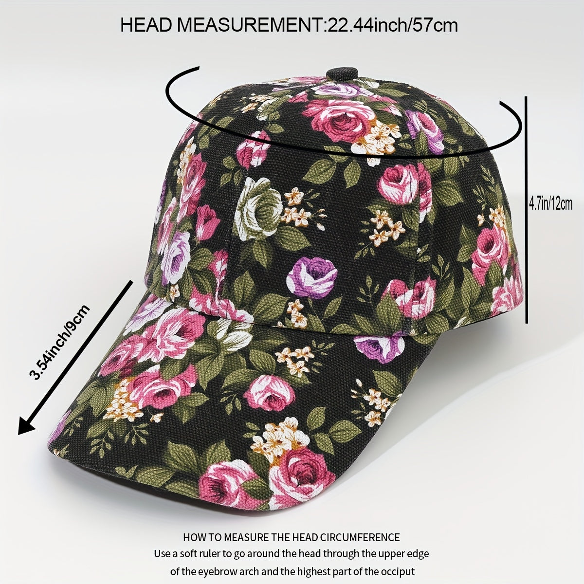Unisex Large Brim Casual Baseball Cap with Flower Embroidery for Outdoor Sport