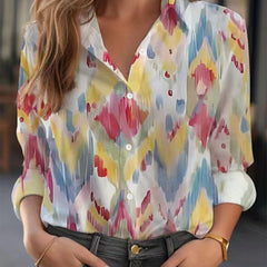 Painting Print Button Up Long Sleeve Top