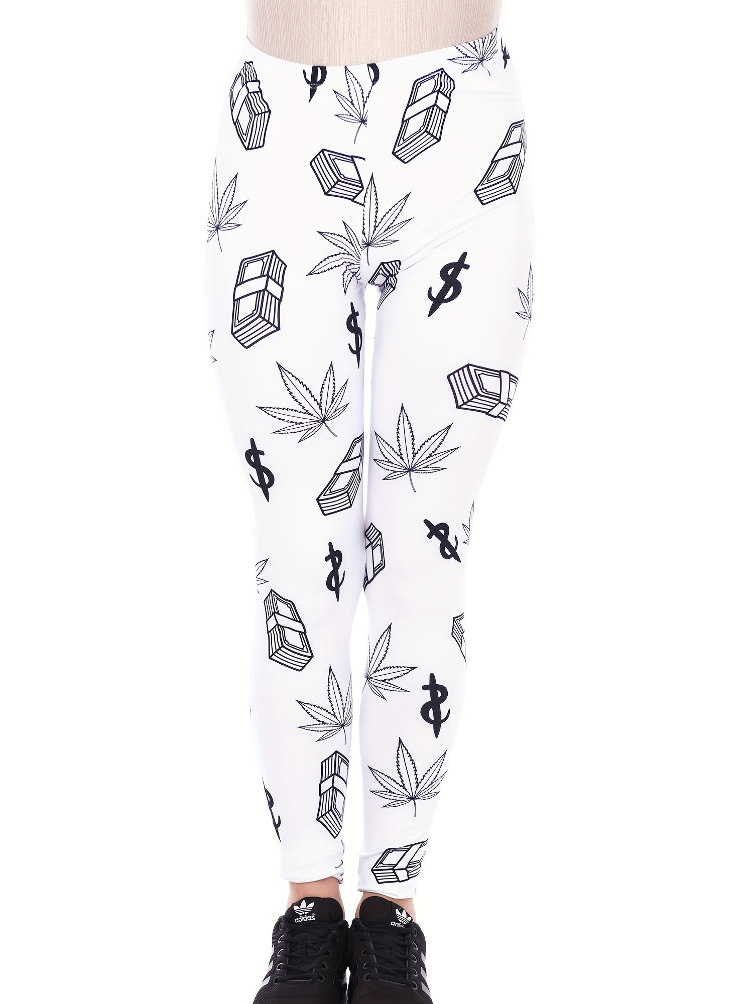 Money Print Skinny Leggings Casual Stretchy Women's Clothing