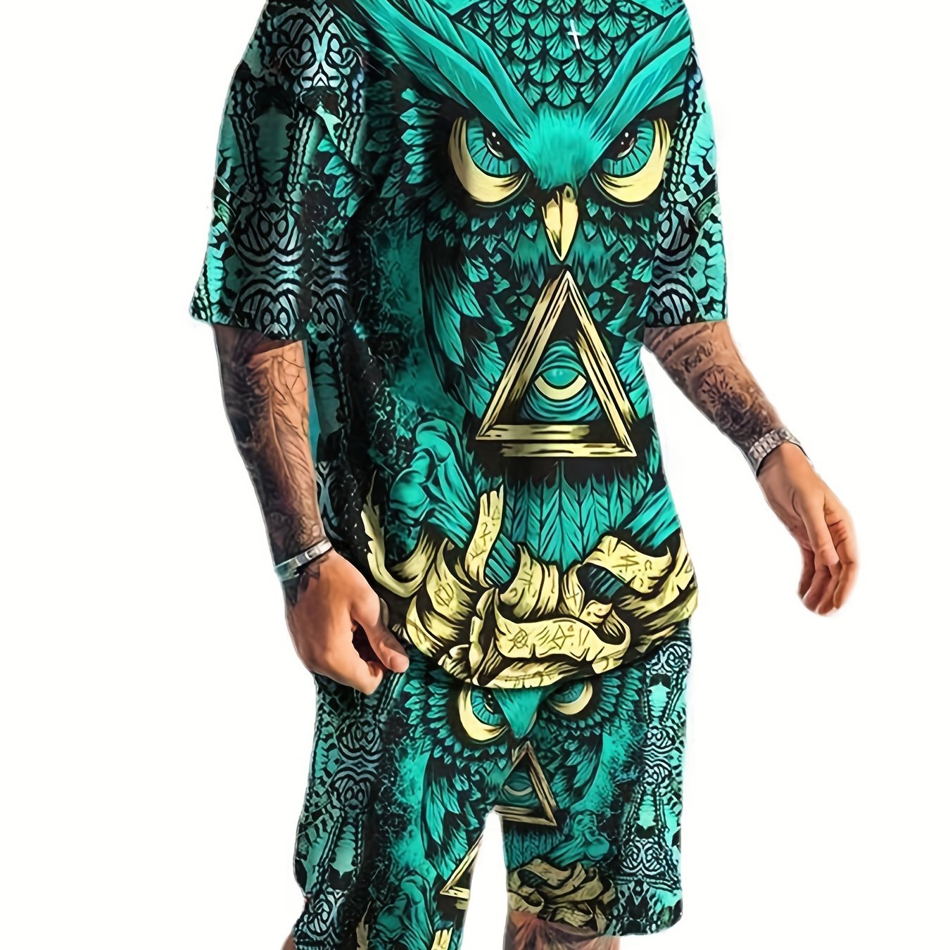 Men's Mythical Owl Graphic T shirt & Shorts For Halloween