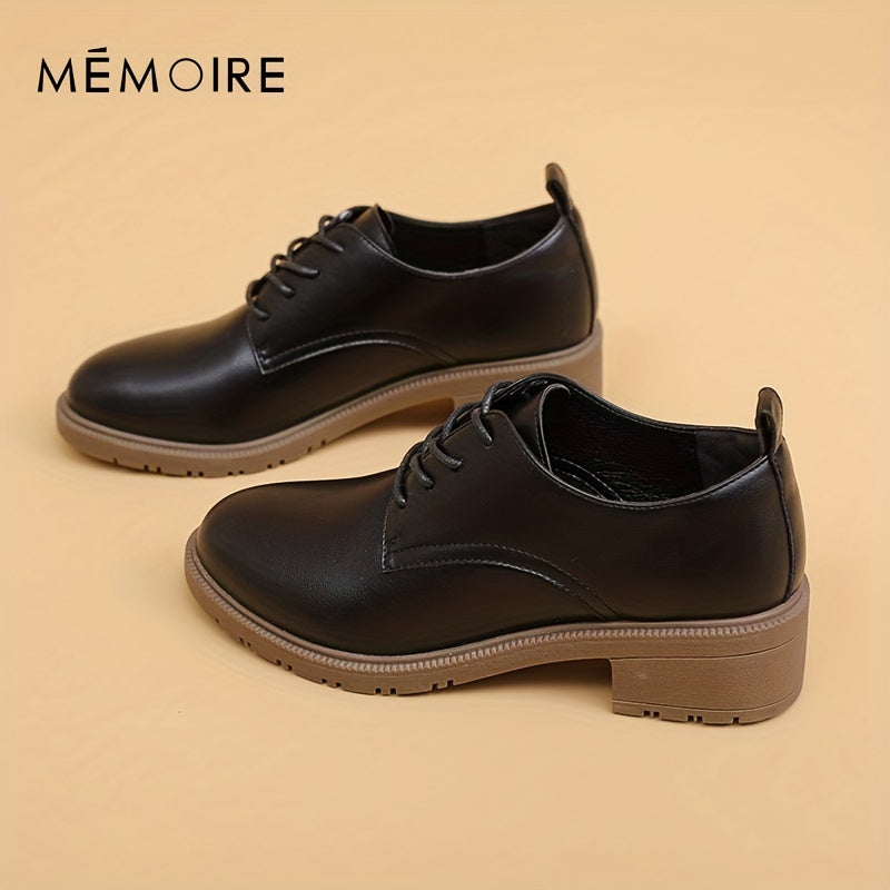 Women's Block Heel Oxfords Round Toe Lace Up Low Heel Shoes