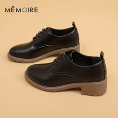 Women's Block Heel Oxfords Round Toe Lace Up Low Heel Shoes