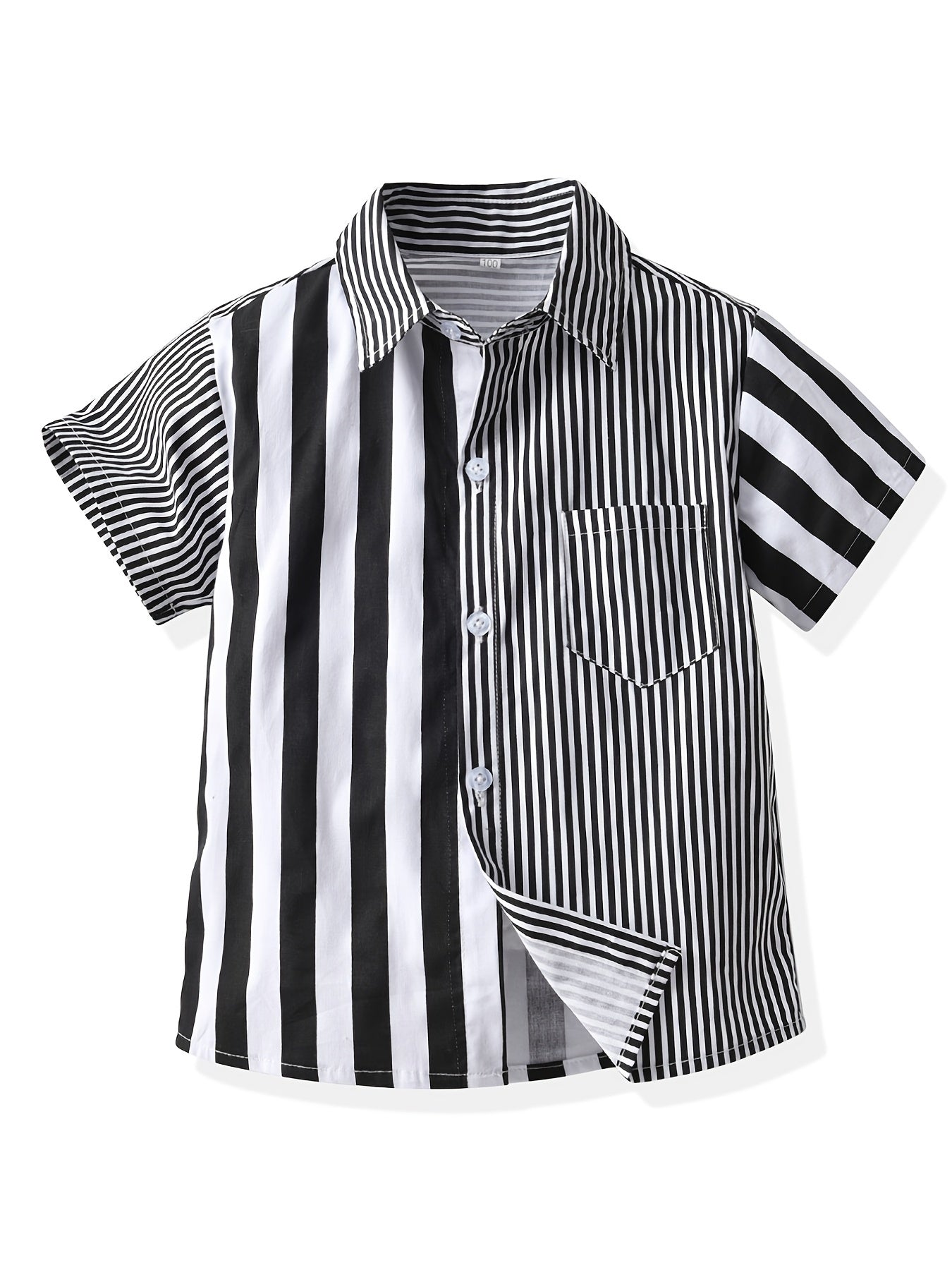 Toddler Boys Striped Graphic Button Pocket Casual Short Sleeve Spliced Shirt Top