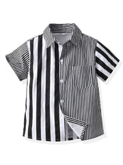Toddler Boys Striped Graphic Button Pocket Casual Short Sleeve Spliced Shirt Top