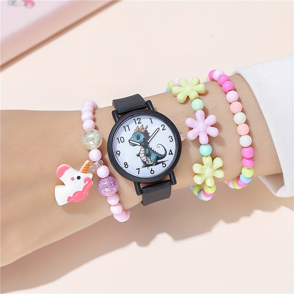Kids Cartoon Dinosaur Silicone Watch Set