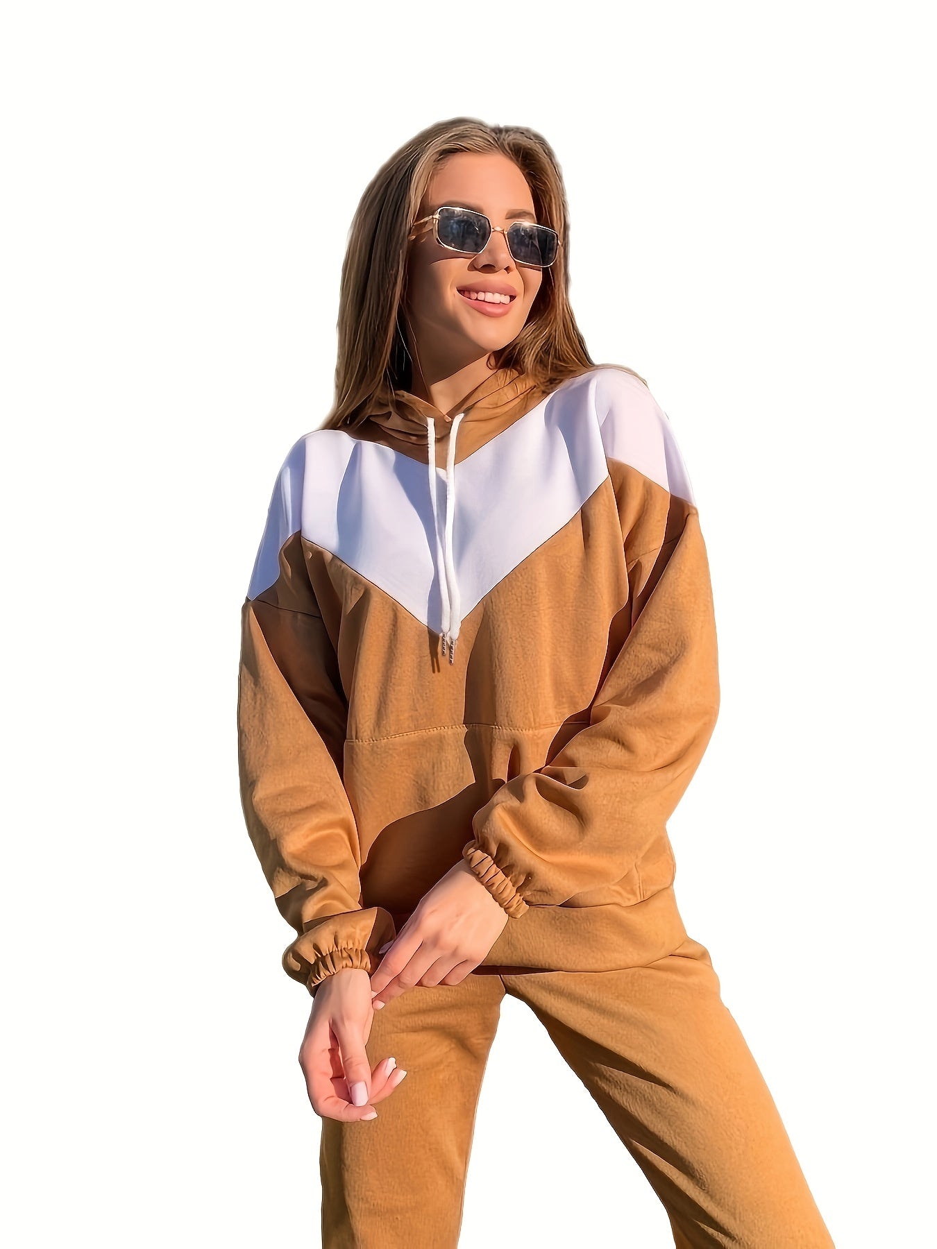 Colorblock Hoodie & Joggers Set Women's Casual 2 Piece Outfit