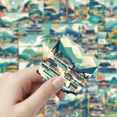 53pcs Japanese Landscape House Cartoon Stickers for Boys and Girls
