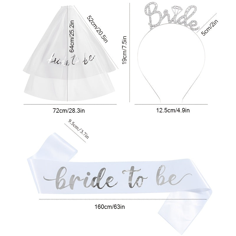 3pcs Bridal Veil Set with Rhinestone Hair Clips