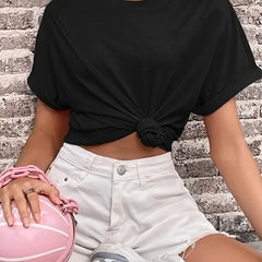 Casual Round Neck Short Sleeve Sports Top Women's Clothing