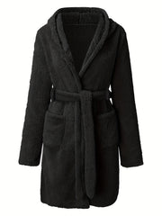 Cozy Fuzzy Hooded Robe with Belt & Pockets