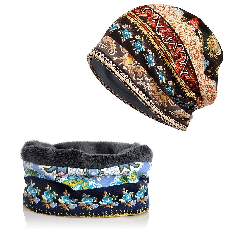 2PC Women Winter Beanie Hat Scarf Set Warm Fleece Lined Snow Knit Ski Cap