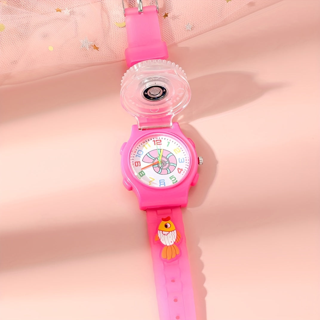 Pink LED Fidget Spinner Cartoon Watch for Kids