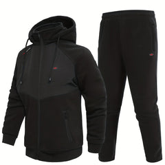 Men's Sports Suit Thick Active Zip Up Hooded Jacket & Comfy Pants