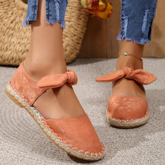 Women's Slip On Round Toe Low Flat Shoes with Bowknot Decor