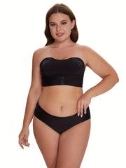 Plus Size Front Closure Padded Bandeau Bra With Translucent Straps