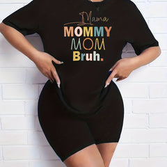 2pcs Summer Casual Sports Sets Graphic Tee & Solid Shorts Women's Activewear