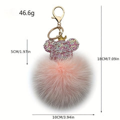 Sparkling Diamond Bear Mink Fur Key Chain - Stylish Anti Lost Car Accessory