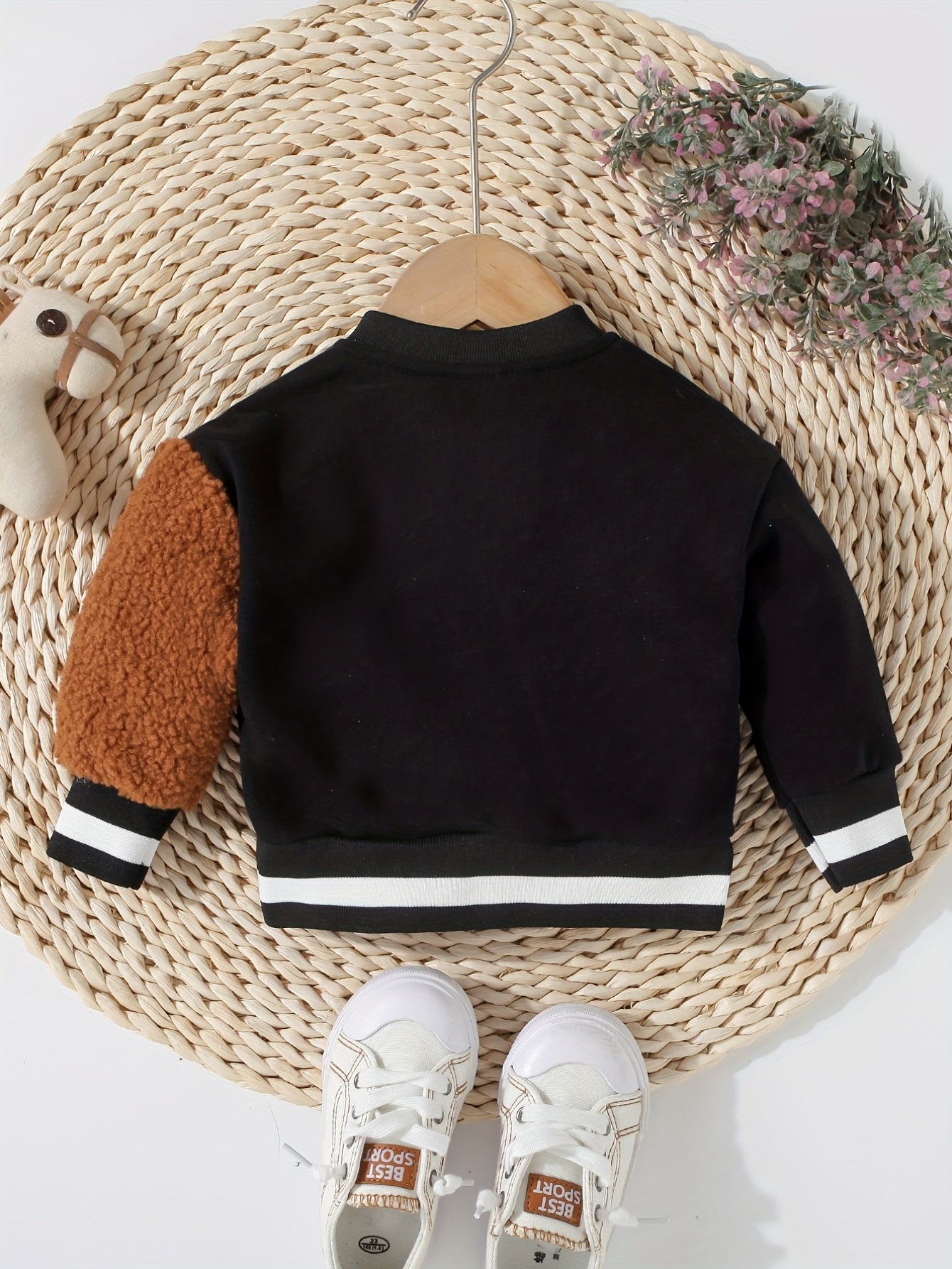 Baby Adorable Bear Embroidered Jacket Kids Single Breasted Long Sleeve Coat