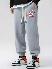 Retro Letter Print Drawstring Sweatpants Men Casual Joggers