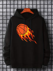 Basketball On Fire Print Hoodie for Men