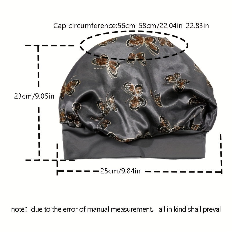 Flower Print Satin Bonnet Silk Hair Bonnet Lightweight Elastic Soft Sleep Cap