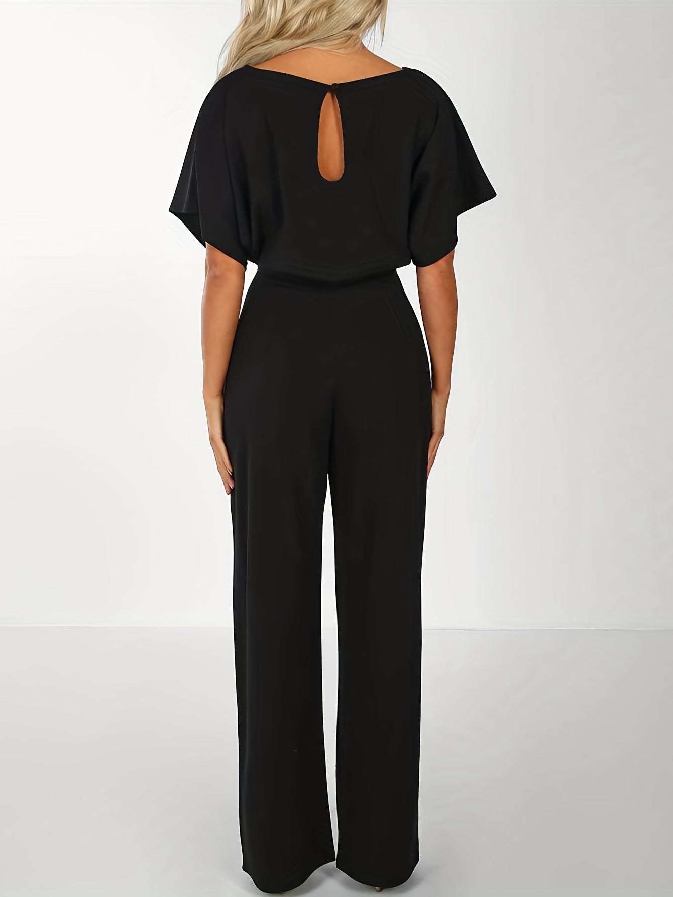 Short Sleeve Straight Leg Jumpsuit Solid Casual for Spring & Summer