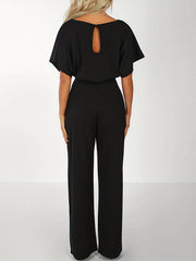 Short Sleeve Straight Leg Jumpsuit Solid Casual for Spring & Summer