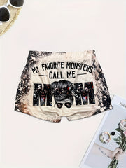 MOM & Graphic Print Skinny Shorts Casual Shorts For Women