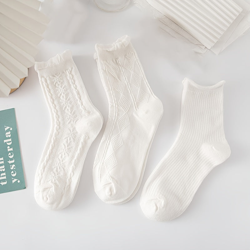 6 Pairs Teenager's Solid Knitted Socks Soft Crew Socks For Outdoor
