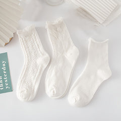 6 Pairs Teenager's Solid Knitted Socks Soft Crew Socks For Outdoor