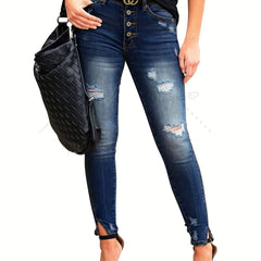 Distressed Skinny Fit Jeans Ripped High Waist Stretchy Denim Pants