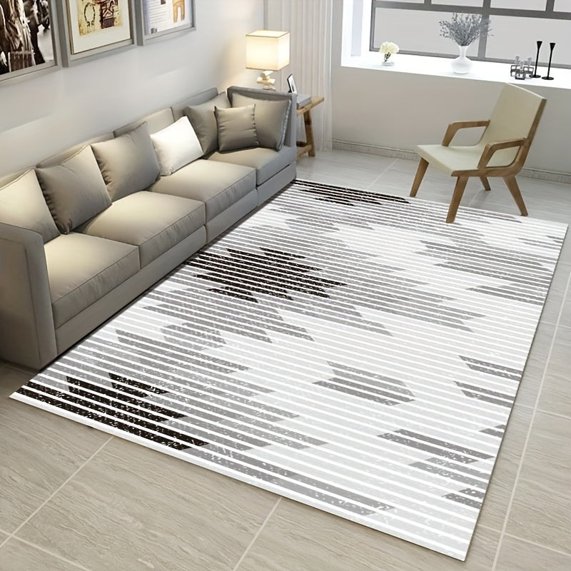Geometric Area Rug TPR Backing Low Pile Carpet Washable