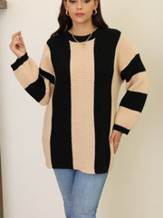 Casual Sweater Women's Plus Stripe Print Long Sleeve Round Neck Jumper
