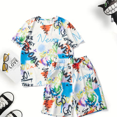 Boys Letter Outfit Shorts & t shirt Short Sleeves Casual Summer Kids Clothes
