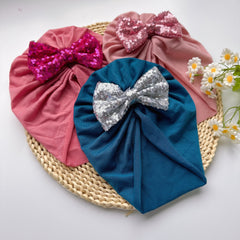 Soft Elastic Baby Sequin Bow Hat For Boys And Girls