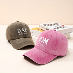 DAD MOM Couple Baseball Cap Embroidery Washed Distressed Casual Sun Hat
