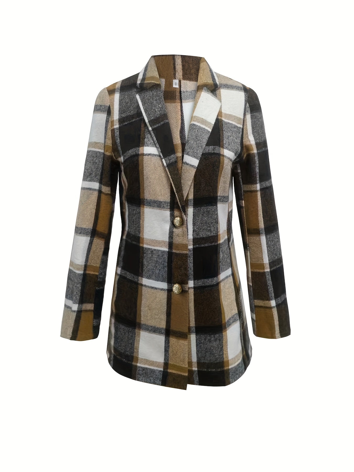 Plaid Print Lapel Blazer Casual Single Breasted Outerwear
