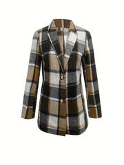 Plaid Print Lapel Blazer Casual Single Breasted Outerwear
