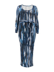 Long Sleeve Bodycon Dress with Belted Print
