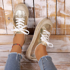 Metallic Platform Sneakers Lace Up Espadrille Shoes