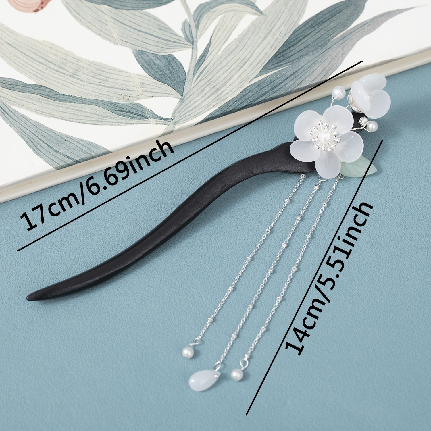 Vintage Osmanthus Hair Pin for Thick Hair Wooden Chignon Tassels Flower Branch