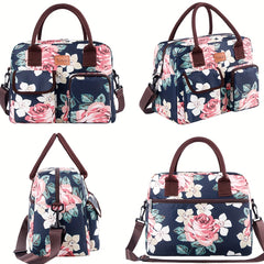 Insulated Lunch Bag Flower Pattern Shoulder Strap Keep Food Fresh