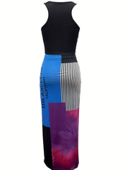 Graphic Print Casual Two-Piece Set Tank Top & Maxi Skirt