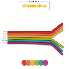 6pcs Rainbow Silicone Straws Large Straight Fine Reusable Straws