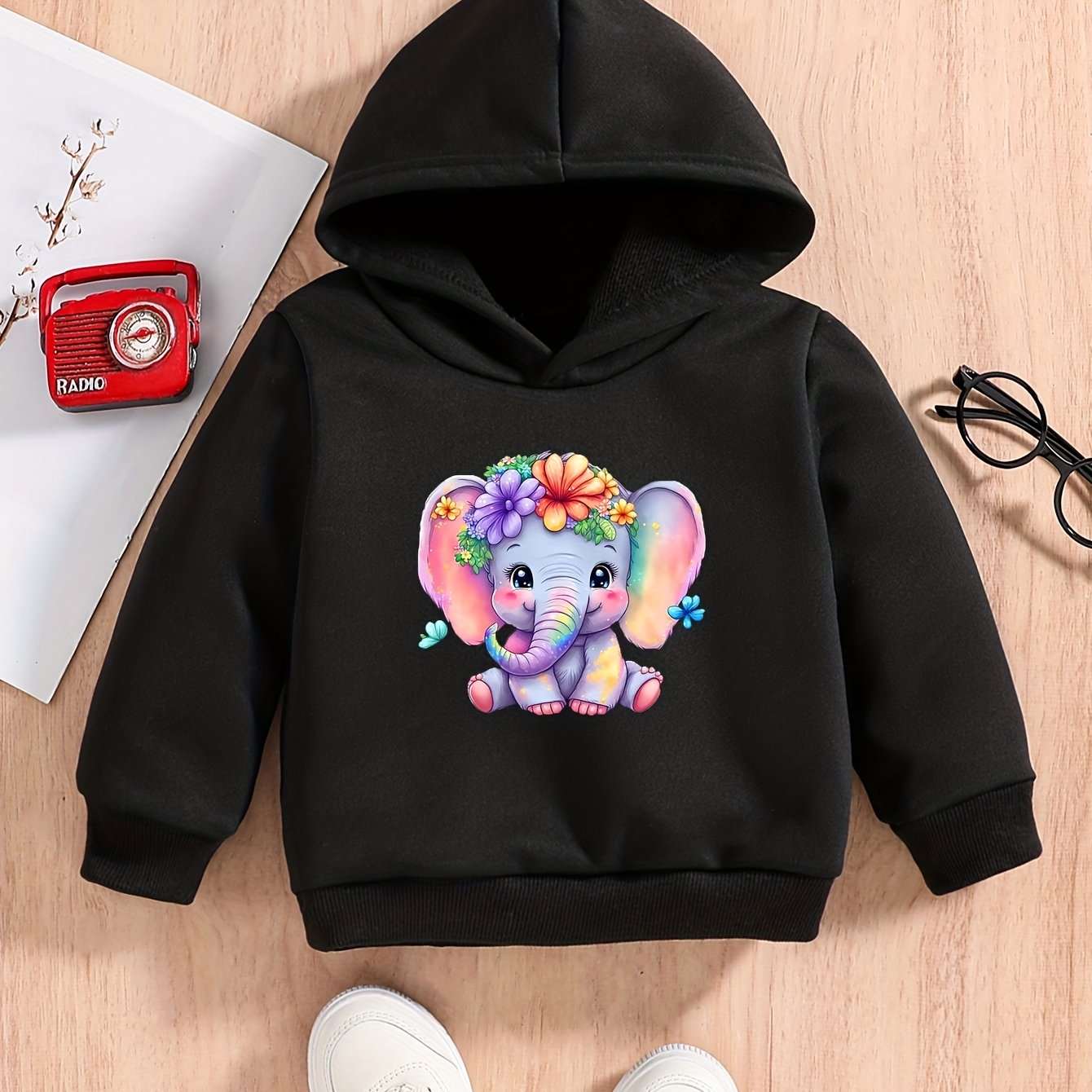 ELEPHANT & FLOWER Print Outfit Toddler Baby Boys Girls Sweatshirt Set
