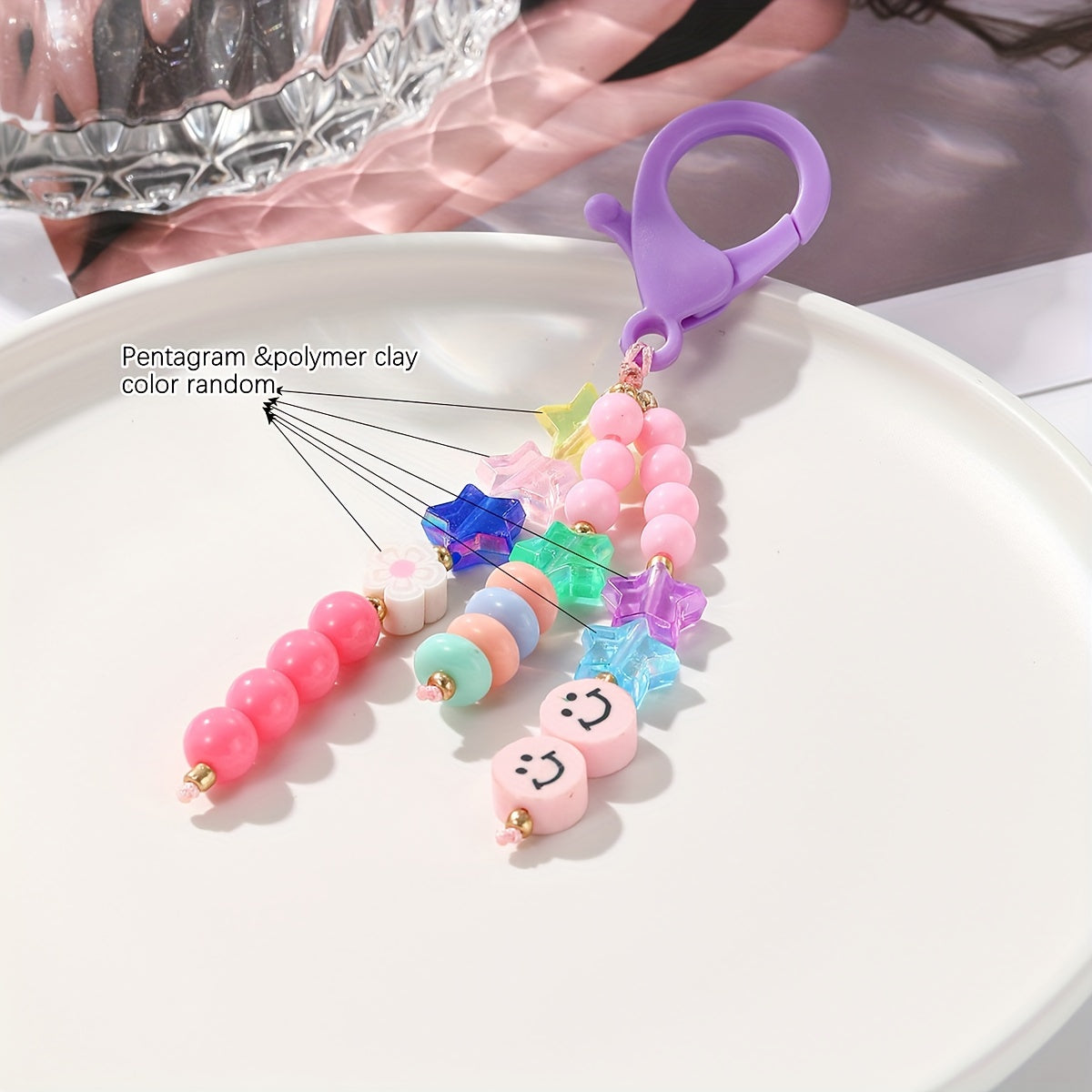 Letter Bead Ornament Keychain Bag Car Key Pendant Decor