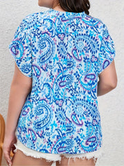 Boho Blouse Women's Paisley Print Ruffle Trim V Neck Blouse