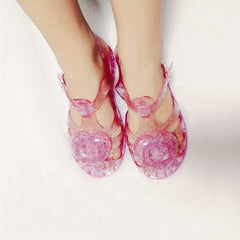 Kids Girls Glitter Jelly Sandals Soft Sole Closed Toe Heart Shaped Shoes