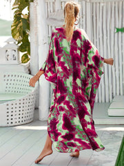 Boho Abaya Dress Women's Plus Tie Dye Batwing Sleeve V Neck Split Maxi