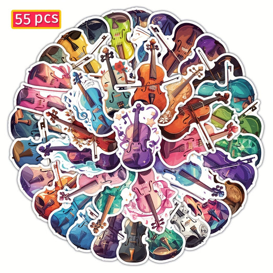 55pcs Vintage Violin Stickers Waterproof Vinyl Decals Self Adhe...